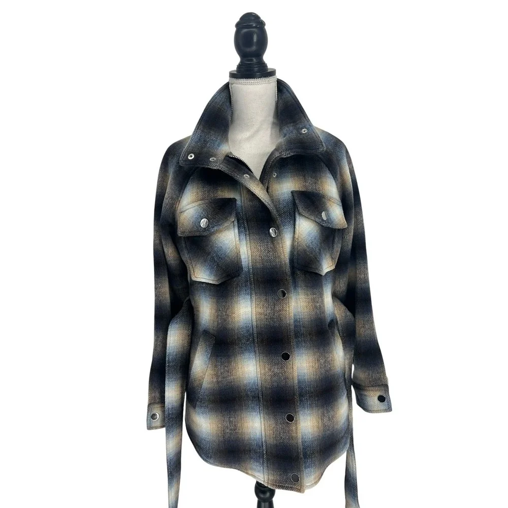 Veronica Beard Amari Khaki & Blue‎ Ombré Plaid Jacket Size XS